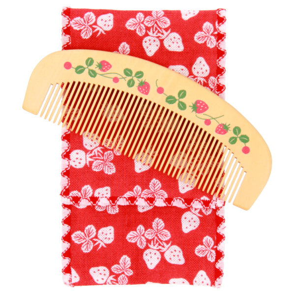 Moisturizing boxwood comb with Case - Strawberry, Kyoto, Kurochiku