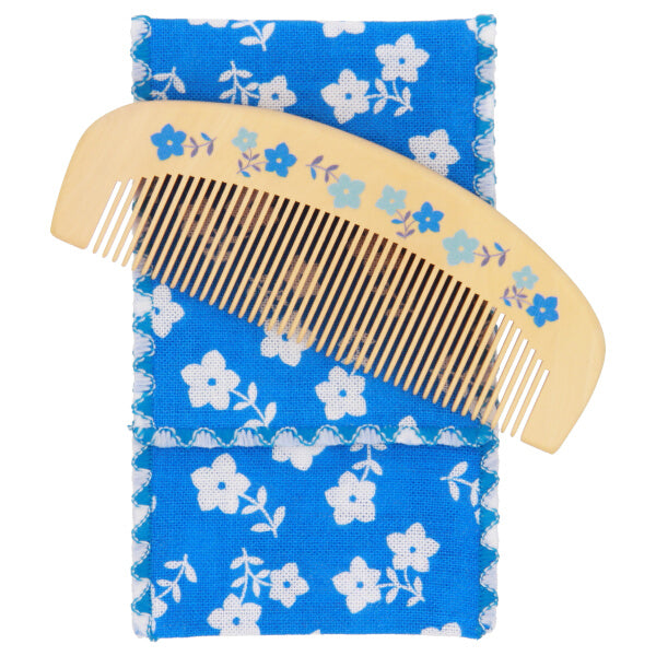 Moisturizing boxwood comb with Case - Baby blue eyes, Kyoto, Kurochiku